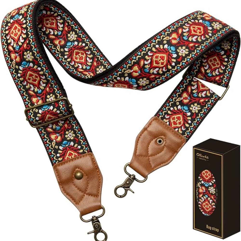 Vintage red lotus wide purse strap